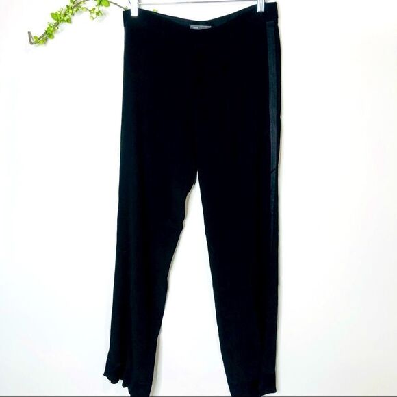 Vince Pants - Vince Black Wide Leg Tuxedo Pants Silky Lined Side Seam Hem